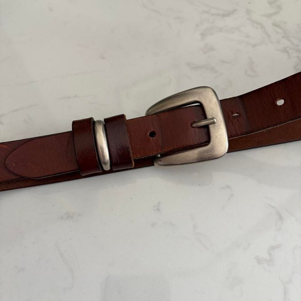 Brown genuine Leather belt silver buckle utility quality basic men's 32"